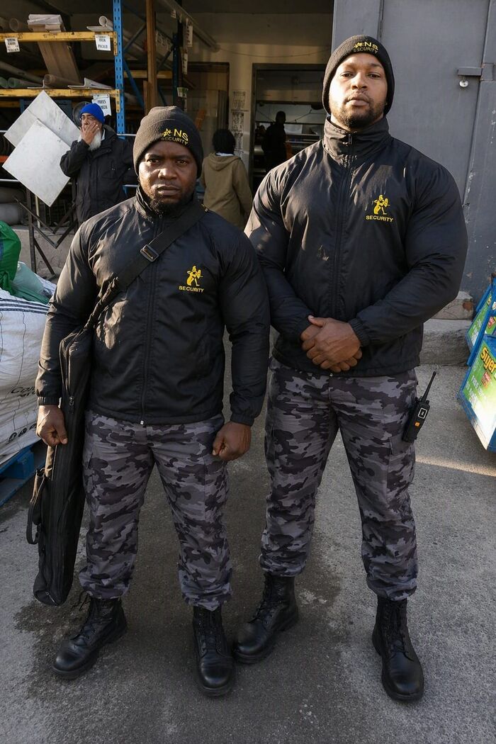 Two NS Security officers on duty at a warehouse site